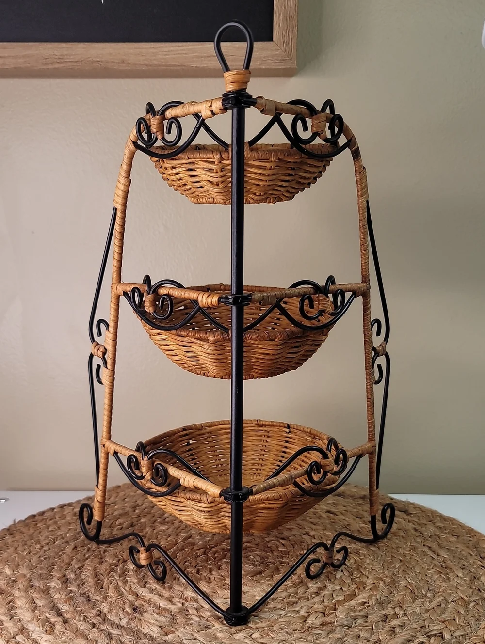 Princess House Casual Home 3-Tier Rattan & Metal Basket Stand